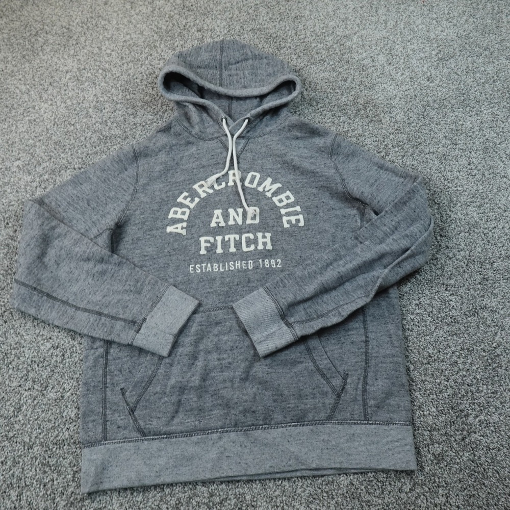 VTG Abercrombie Fitch Hoodie Mens L Gray Pullover Sweatshirt Sweater 90s Y2K 00s